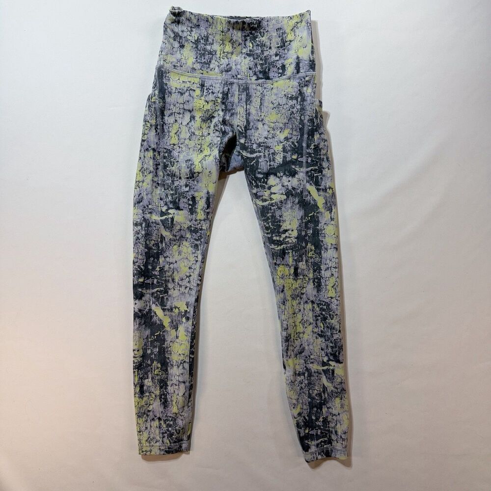 Lululemon Abstract Wunder Train HR Tight Everlux Grey Yellow Size 4